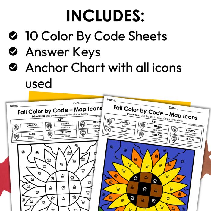 Fall Color By Code | Reading Map Icons | Special Education