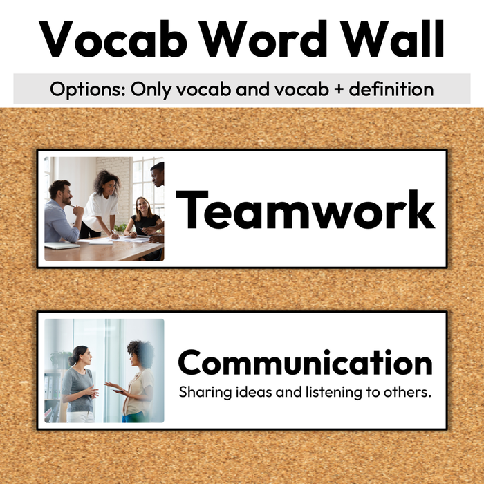 Soft Skills for the Workplace | Career Exploration Vocab Wall, Cards, & Worksheets