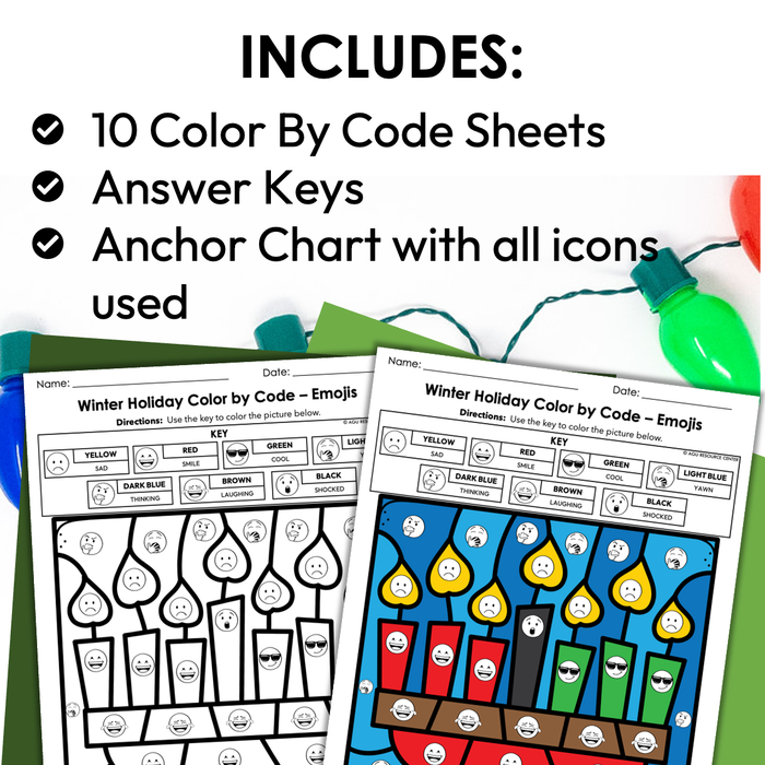 Winter Holidays Color By Code | Emojis | Special Education