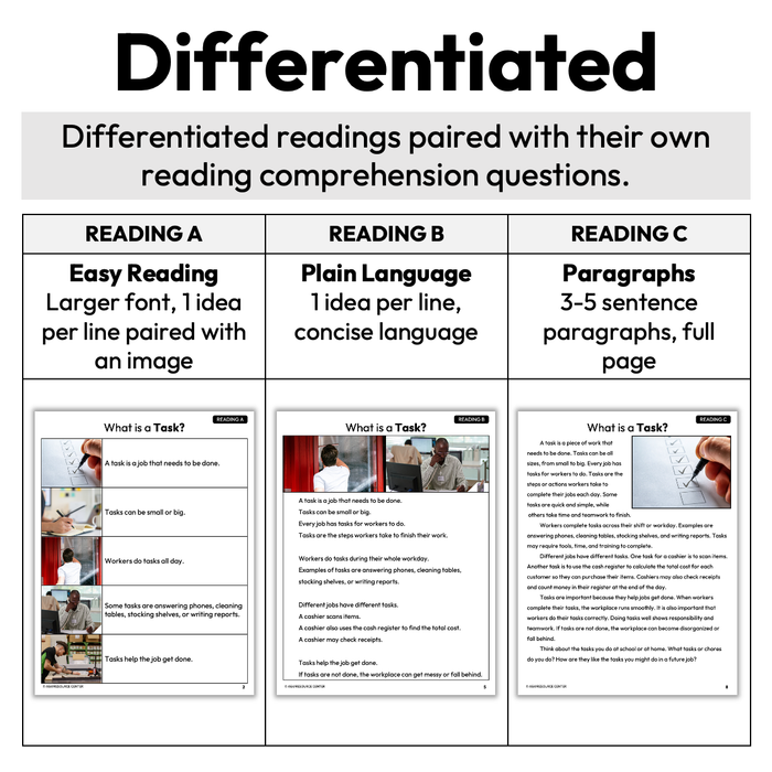 Jobs and Their Tasks | Career Exploration Vocabulary Readings