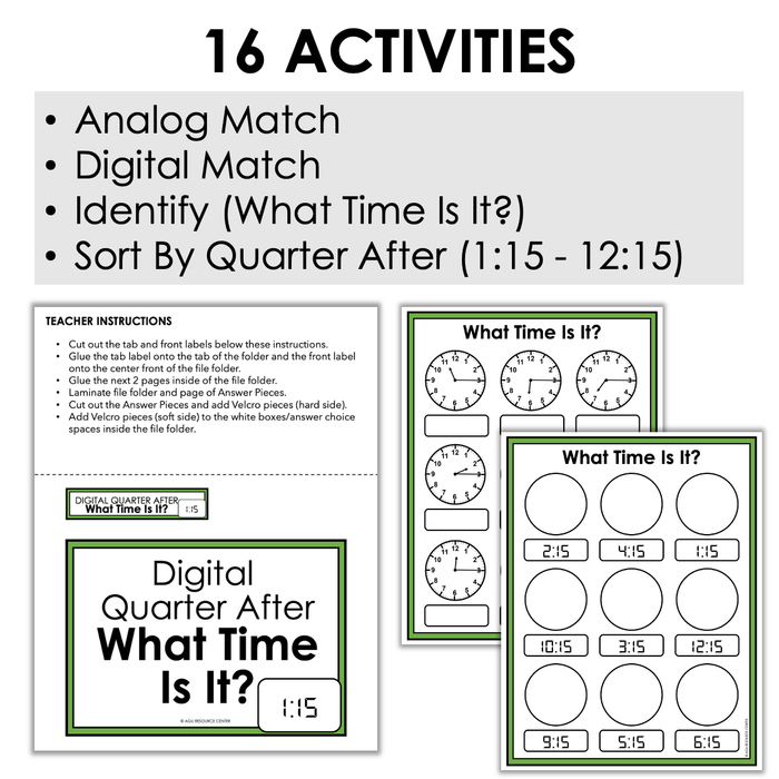 Time By the Quarter After File Folders | Life Skills + Special Education