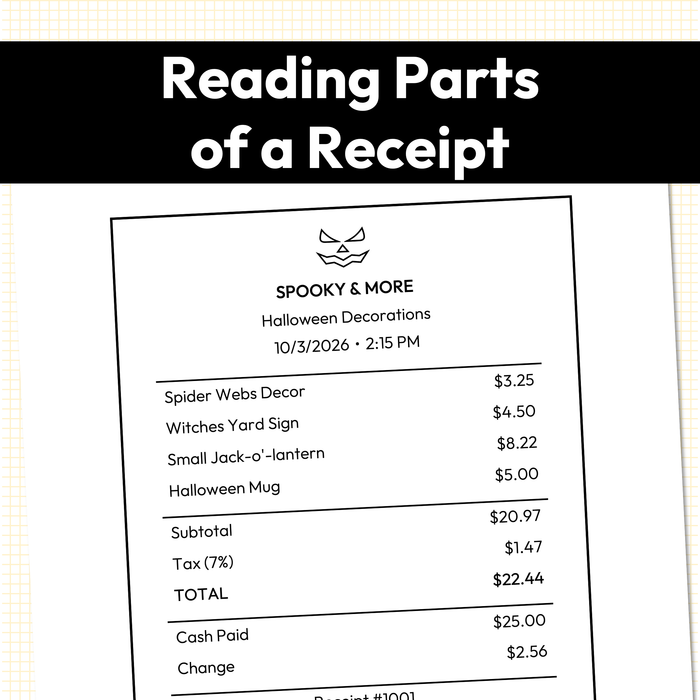 Reading Halloween Receipts | Task Cards
