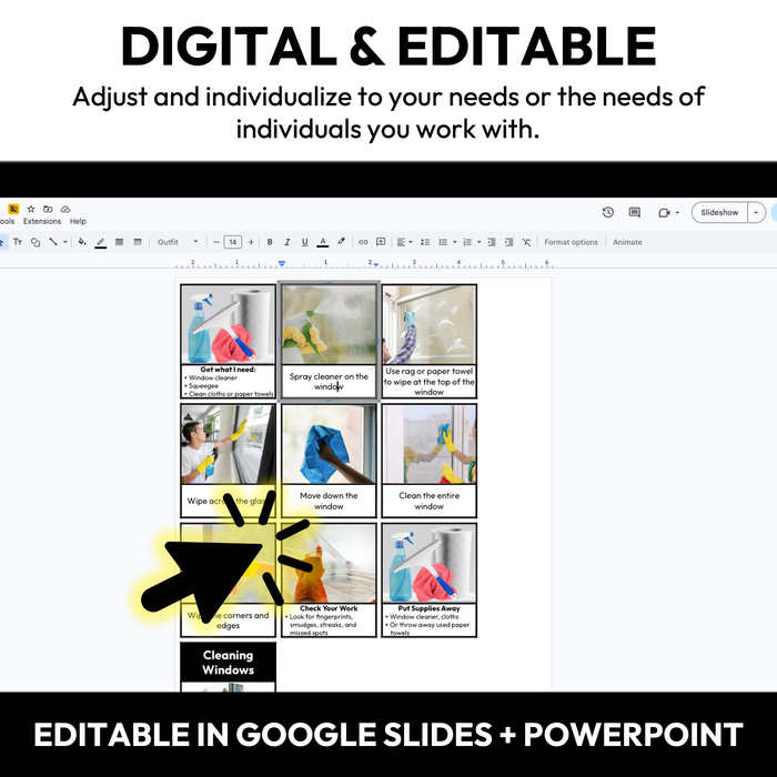 Cleaning Windows Visual Sequence Cards | Vocational + Life Skills | Editable