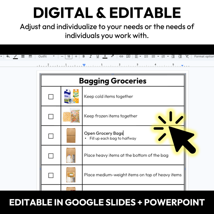 Bagging Groceries Checklists | Vocational + Life Skills | Editable