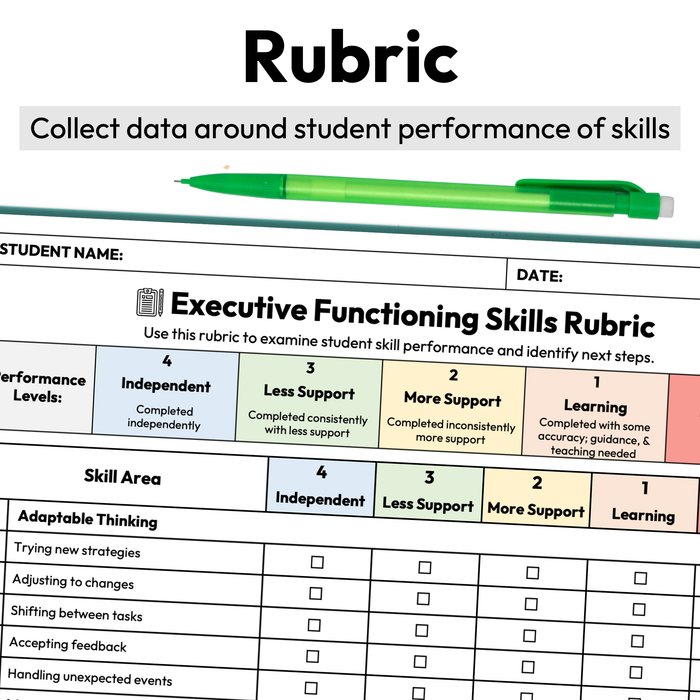 Executive Functioning Skills Checklist + Rubric | Printable