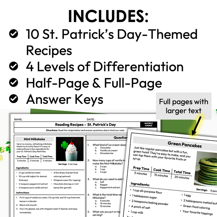 St. Patrick's Day Recipes | Life Skills Worksheets for Special Education