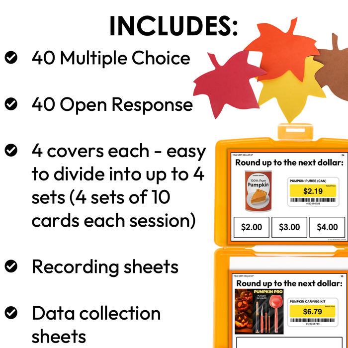 Fall Next Dollar Up Task Cards for Special Education