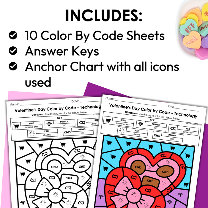 Valentine's Day Color By Code | Technology & Social Media | Special Education