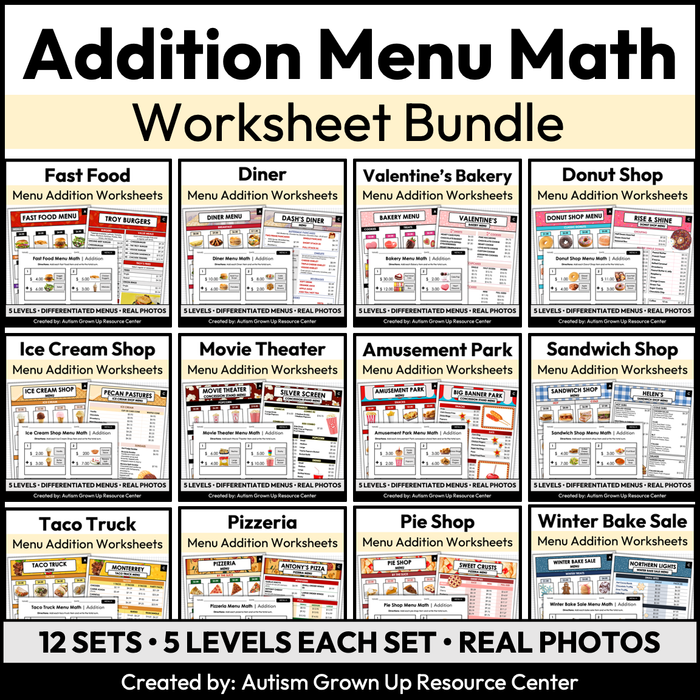 Menu Math Addition Menu Math Addition Bundle — Autism Grown Up