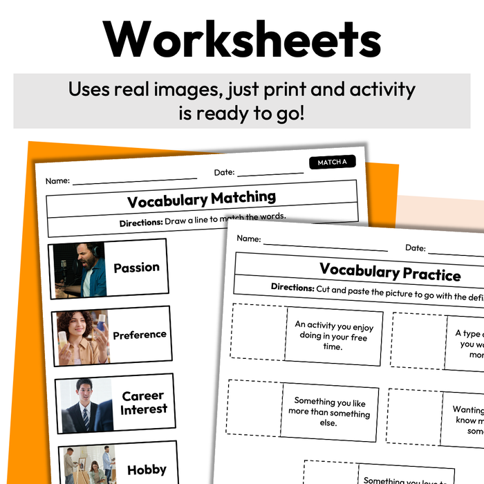 What Are My Career Interests? | Career Exploration Vocab Wall, Cards, & Worksheets
