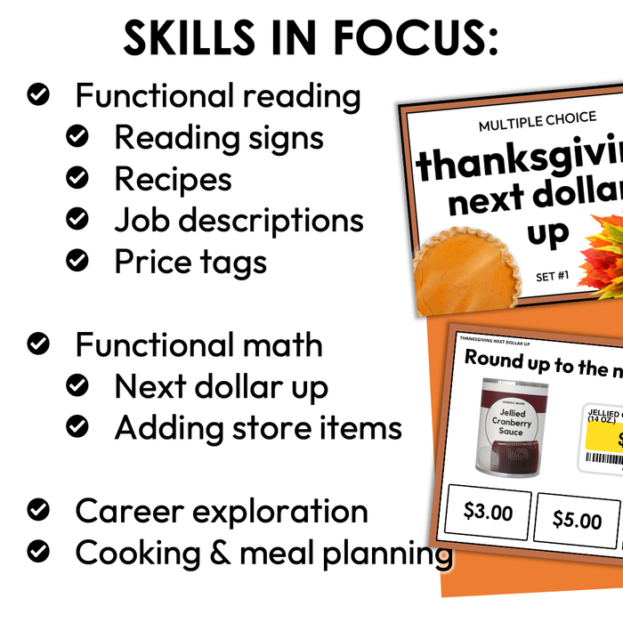 Thanksgiving Life Skills Activities for Special Education Bundle