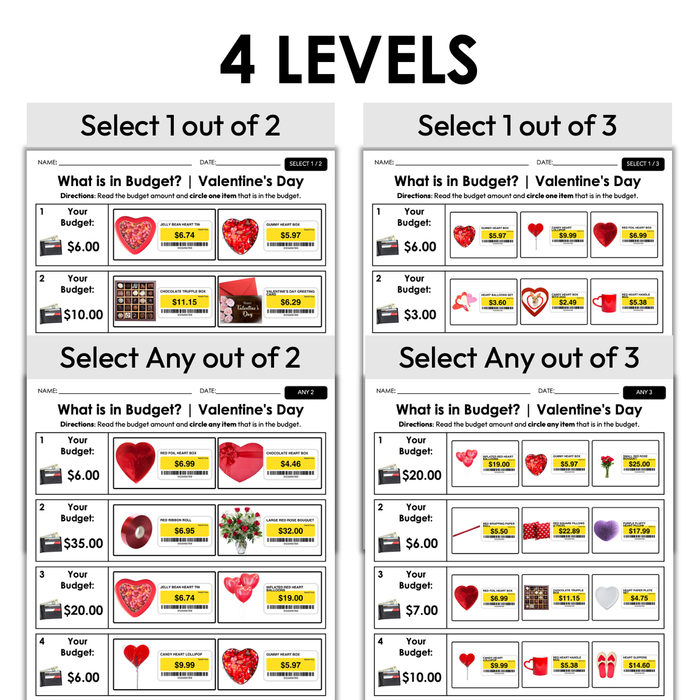 Valentine's Day Budget | Life Skills Worksheets for Special Education