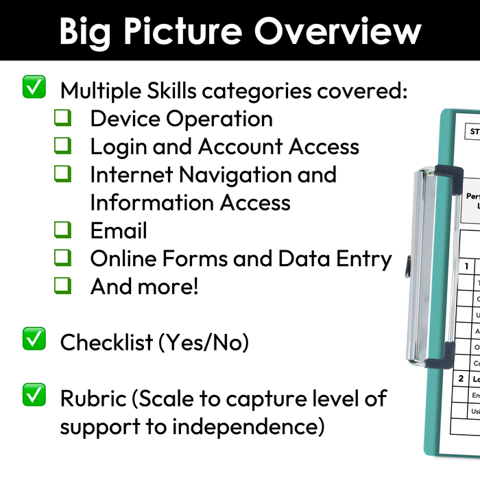 Technology and Digital Literacy Skills Checklist + Rubric | Digital + Editable