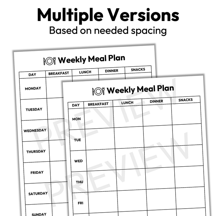 Weekly Meal Plan | Printable