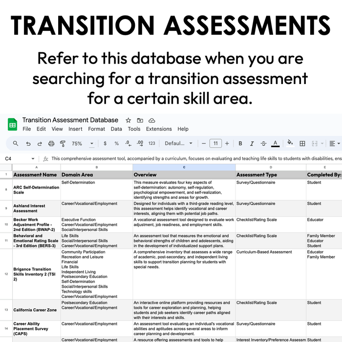 Transition Assessment Database