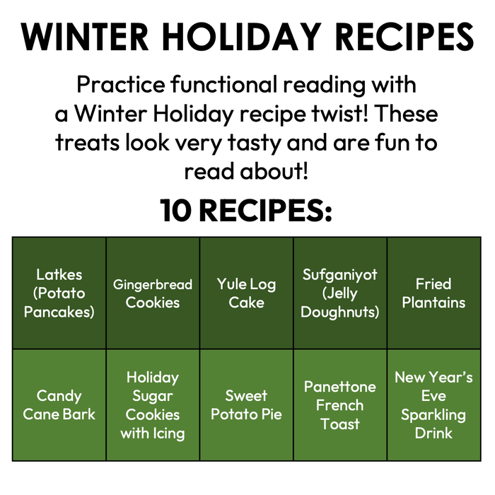 Winter Holidays Recipes | Recipe Reading Comprehension | Special Education