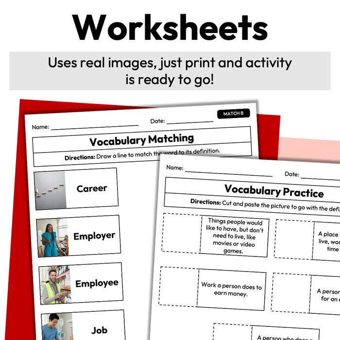 What Is a Job? | Career Exploration Vocab Wall, Cards, & Worksheets