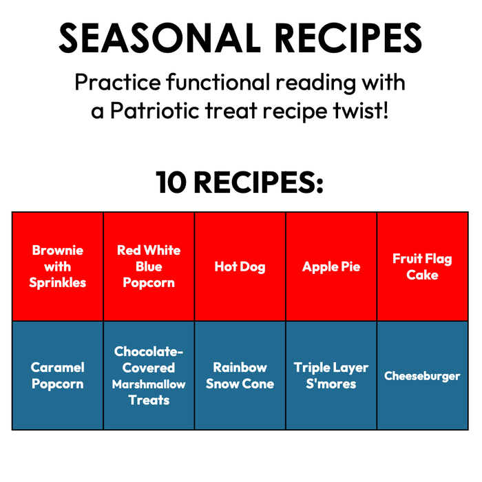 Patriotic Seasonal Recipes | Life Skills Worksheets for Special Education