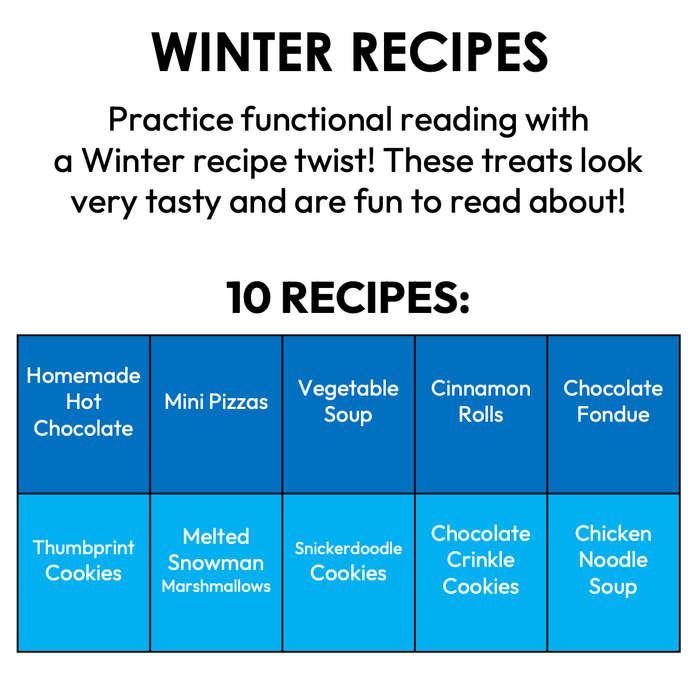 Winter Recipes | Recipe Reading Comprehension | Special Education
