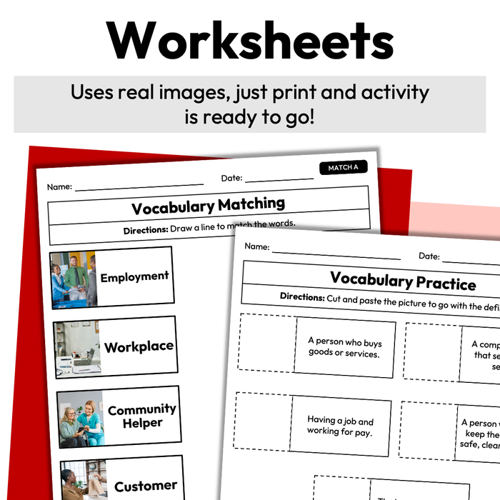 Jobs Around Me | Career Exploration Vocab Wall, Cards, & Worksheets