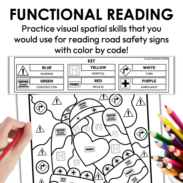 Winter Color By Code | Road Safety Signs | Special Education