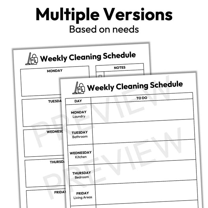 Weekly Cleaning Schedule | Printable