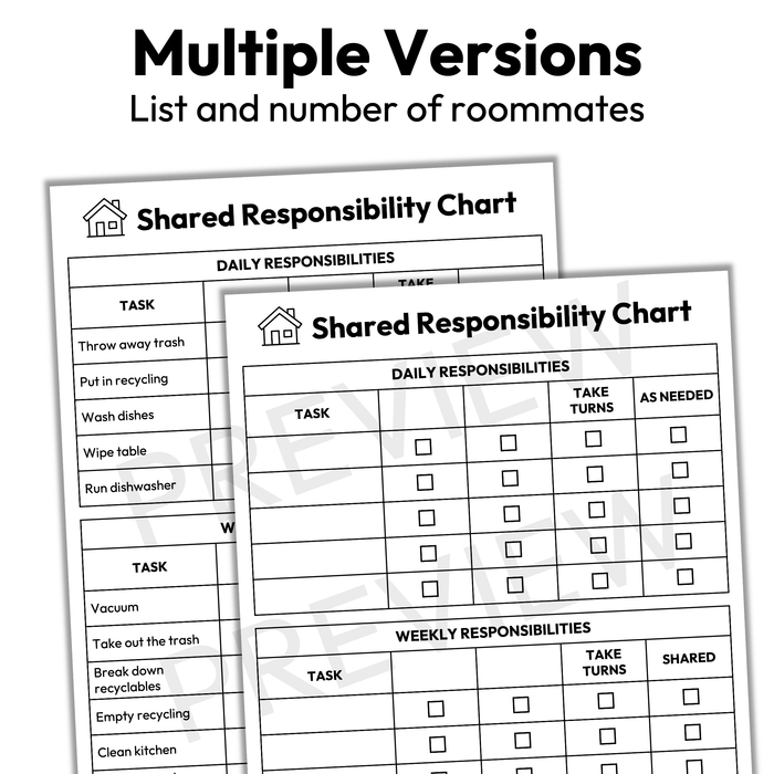 Shared Roommate Responsibility Chart | Printable