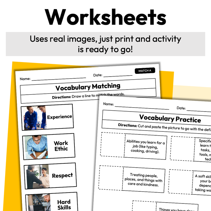 Soft Skills and Hard Skills | Career Exploration Vocab Wall, Cards, & Worksheets