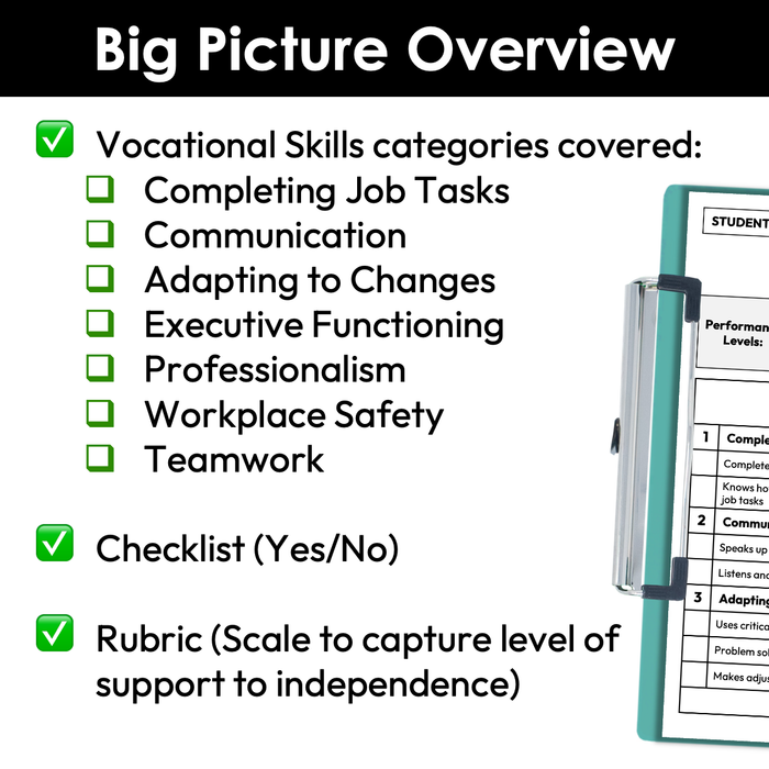 Vocational Skill Checklist + Rubric | Printable | Workplace Readiness Skills