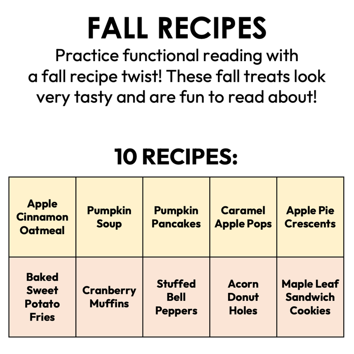 Fall Recipes Text Fall Recipes | Recipe Reading Comprehension | Special Education ...