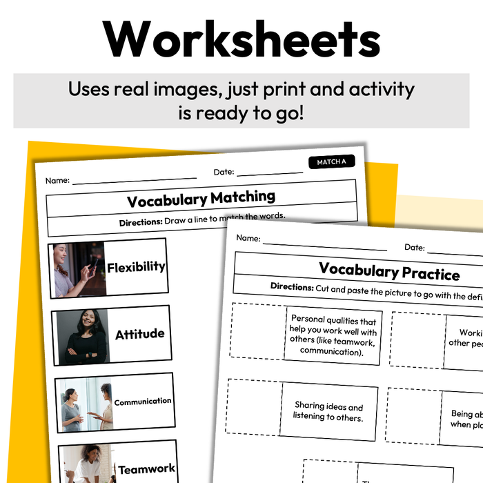 Soft Skills for the Workplace | Career Exploration Vocab Wall, Cards, & Worksheets