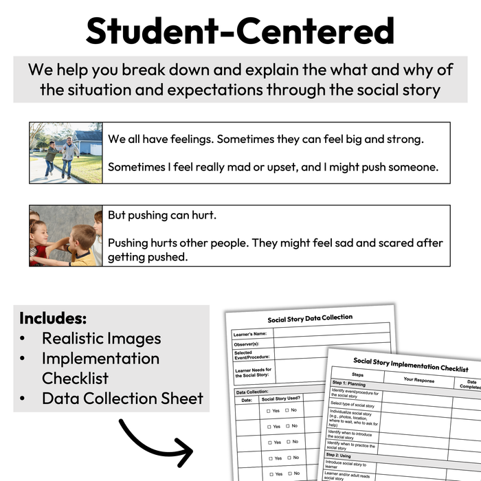 Pushing Others | 1-Page Social Story | Behavior Support