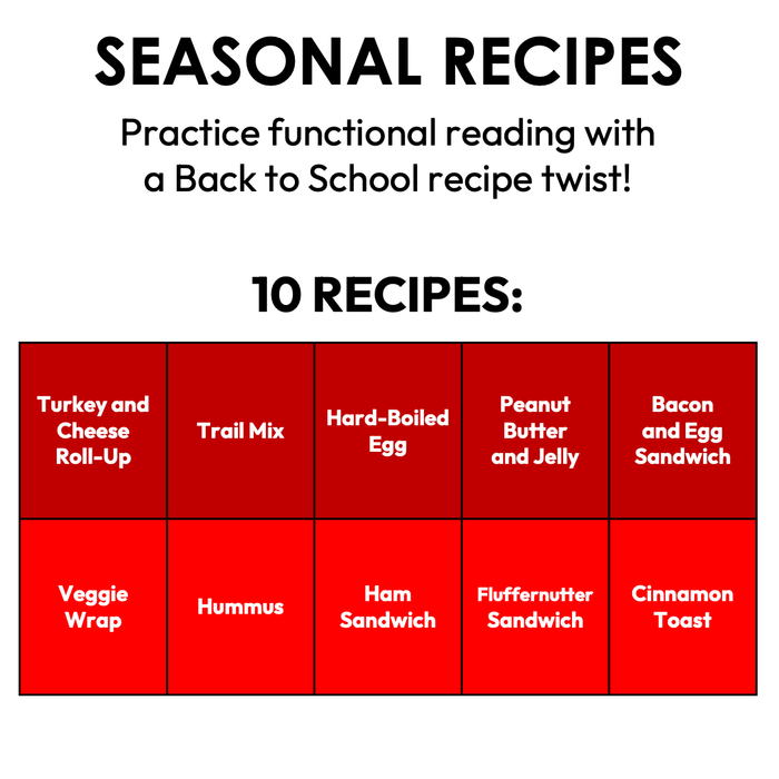 Back to School Seasonal Recipes | Life Skills Worksheets for Special Education