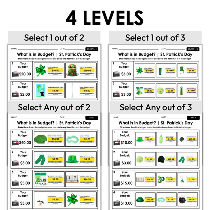 St. Patrick's Day Budget | Life Skills Worksheets for Special Education
