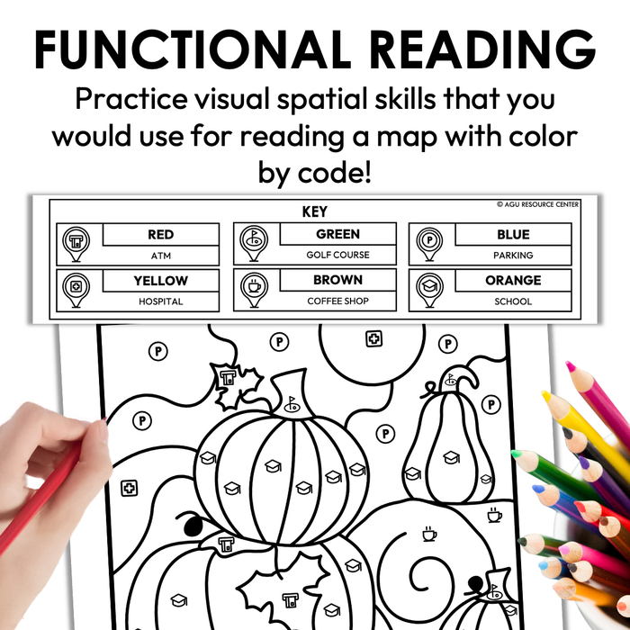 Fall Color By Code | Reading Map Icons | Special Education