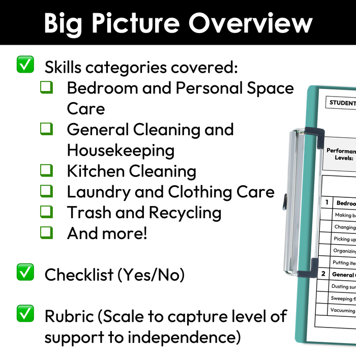 Home and Independent Living Skills Checklist + Rubric | Printable