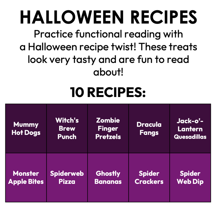 Halloween Recipes | Recipe Reading Comprehension | Special Education