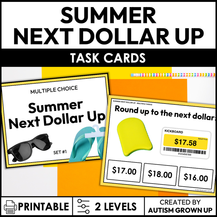 Summer Next Dollar Up Task Cards for Special Education