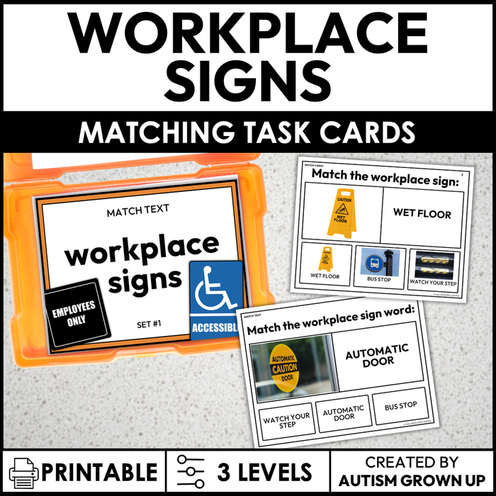 Workplace Signs | Matching Task Cards | Special Education