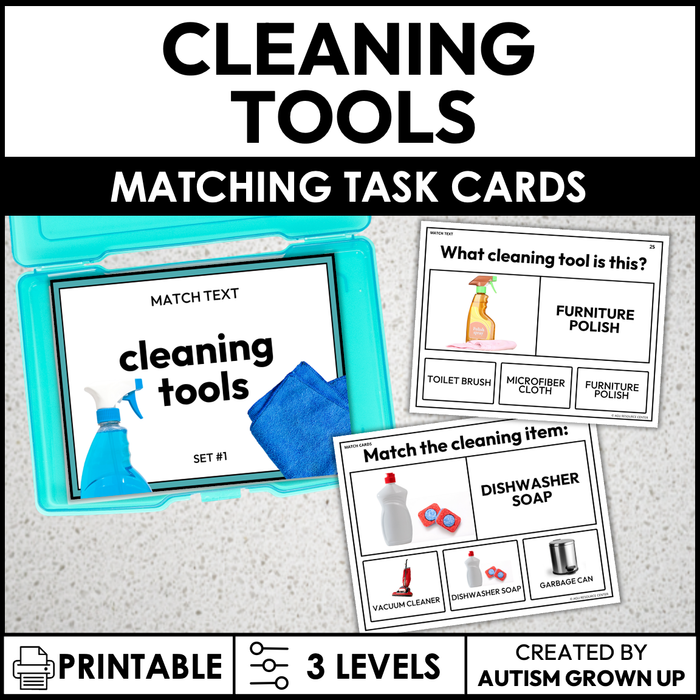 Cleaning Tools | Matching Task Cards | Special Education
