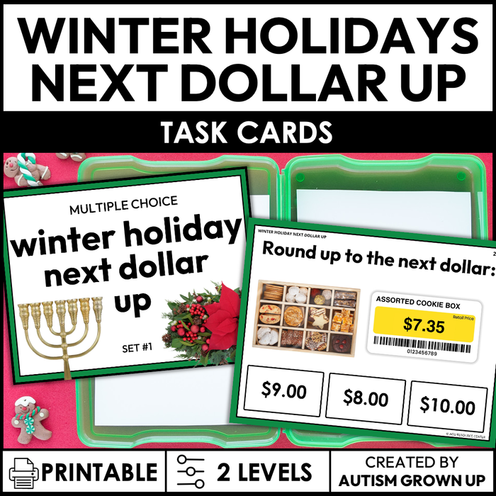 Winter Holidays Next Dollar Up Task Cards for Special Education