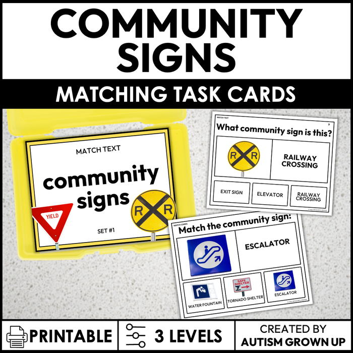 Community Signs | Matching Task Cards | Special Education