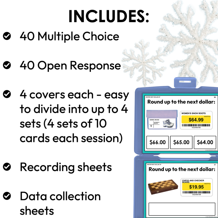 Winter Next Dollar Up Task Cards for Special Education