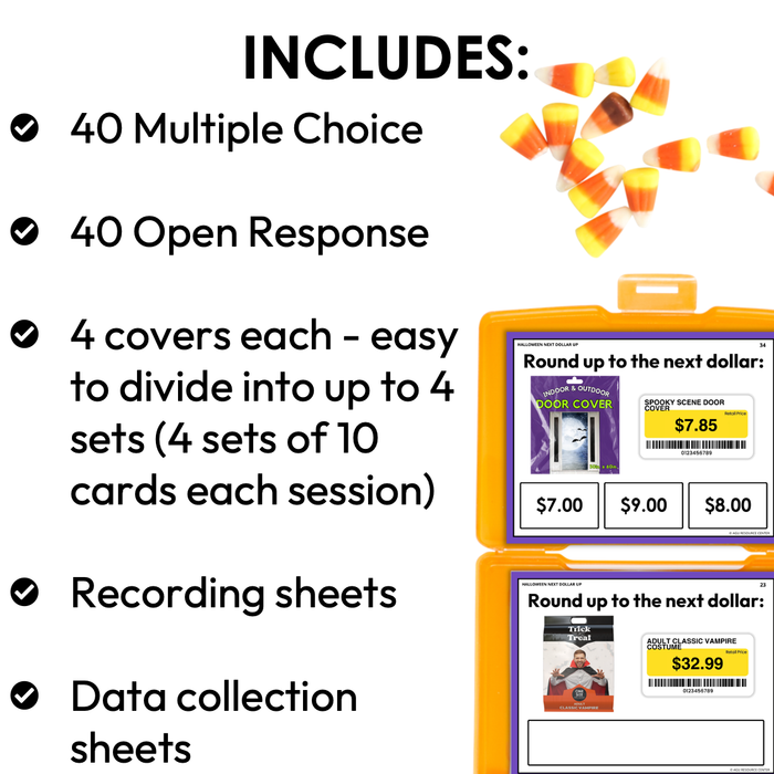 Halloween Next Dollar Up Task Cards for Special Education