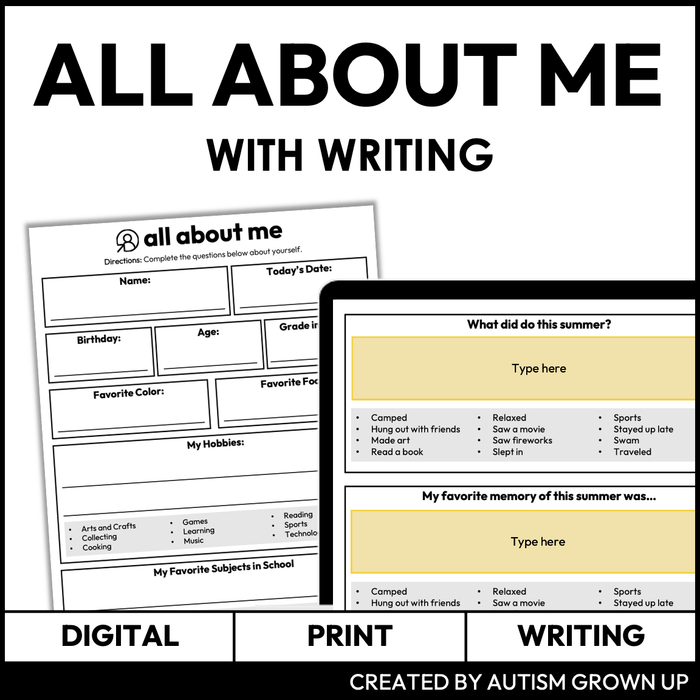 All About Me for Special Education | Open Response Writing