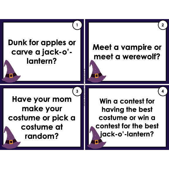 Halloween WOULD YOU RATHER | Icebreakers | Social Task Cards | Printable