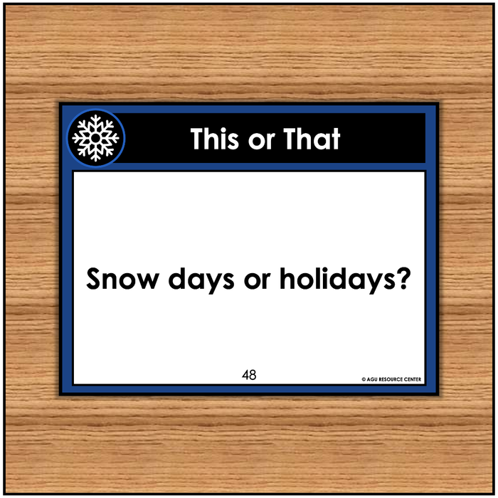 Winter Social Skill Activity | THIS OR THAT | Conversation Starter Cards