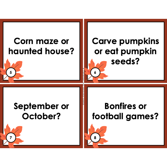 Fall THIS OR THAT | Icebreakers | Social Task Cards | Printable