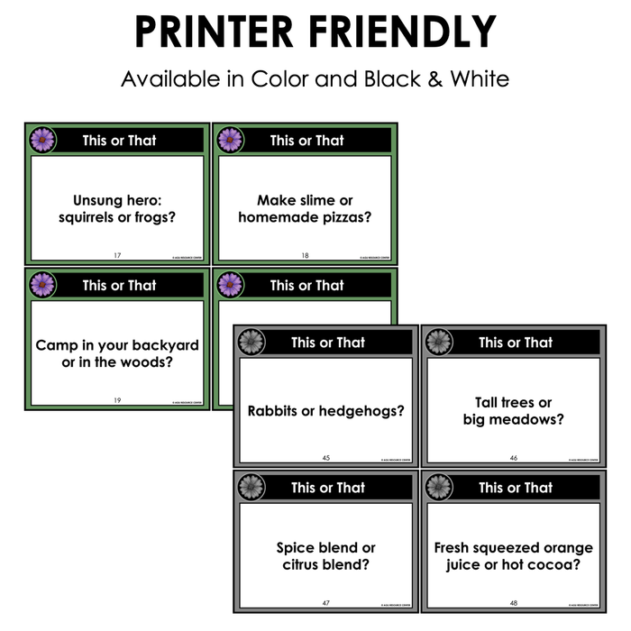 Spring THIS OR THAT | Icebreakers | Social Task Cards | Printable