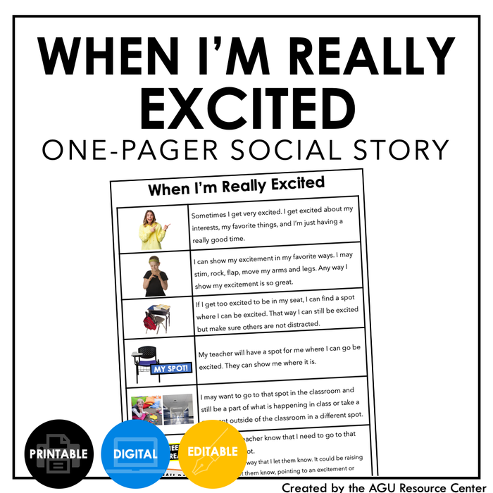 When I'm Really Excited Social Story | ONE-PAGER | EDITABLE